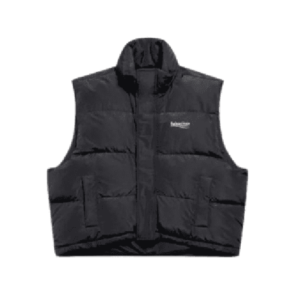 POLITICAL CAMPAIGN COCOON PUFFER GILET IN BLACK